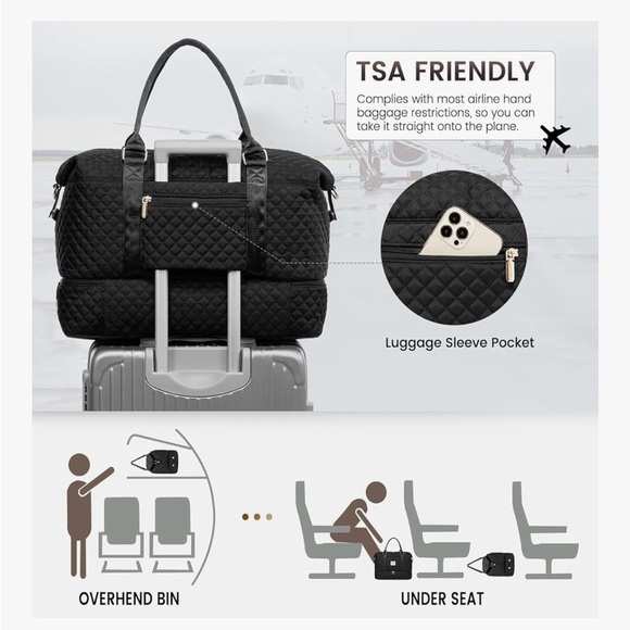 NWT LOVEVOOK Black Quilted Travel Bag Set - Picture 4 of 12